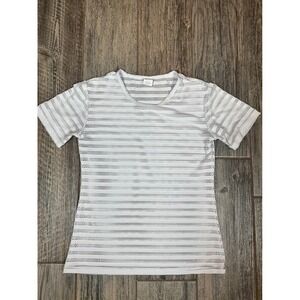 Zyia Active White Mesh Striped Short‎ Sleeve Top Athletic Tee Womens M